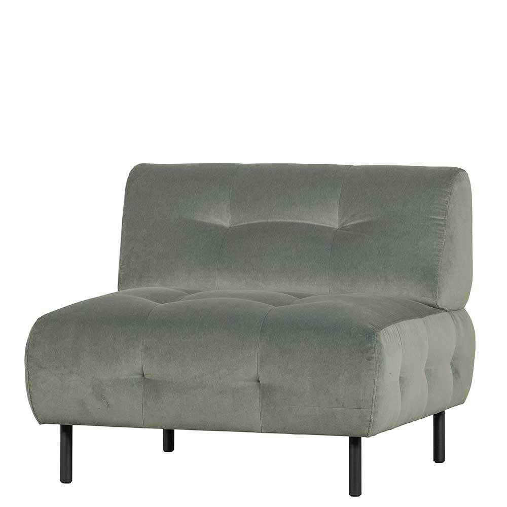 Samt Sessel ohne Armlehnen in Graugrün mit schwarzen Metallfüßen Norwich