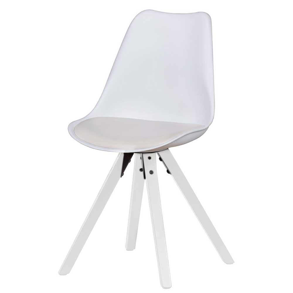 Schalen Esszimmerstühle in Weiß PP & Kunstleder mit Holzbeinen Holin