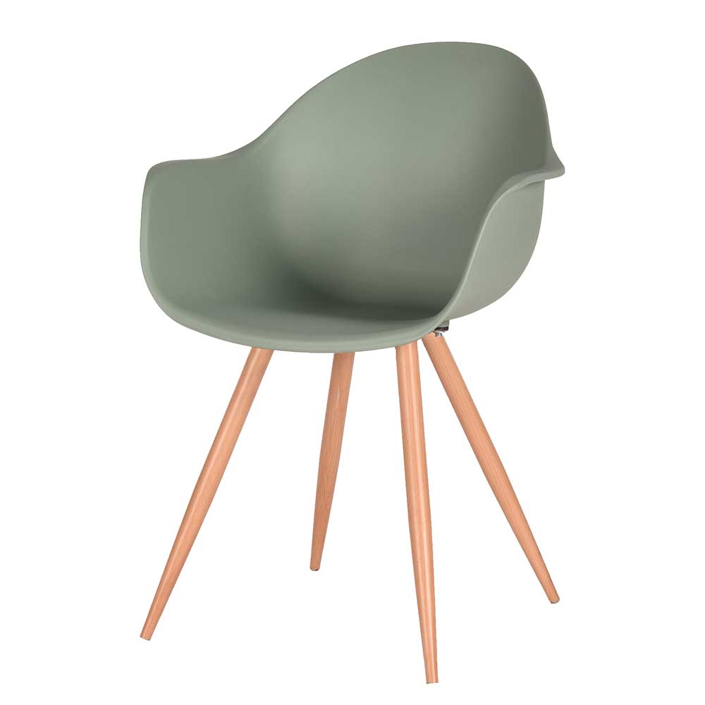 Schalen Stuhl mit Armlehnen in Graugrün mit Metallgestell in Eiche Laarnia