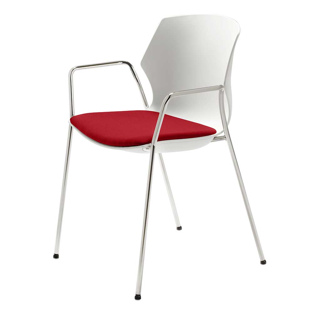 Schalensitz Stapelstuhl in Weiß & Rot mit Armlehnen-Gestell in Chrom Relindo
