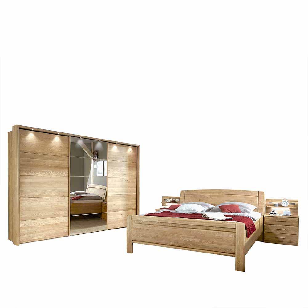 Schlafzimmer in Eiche Doppelbett 180x200 Schrank und zwei Nachtkommoden 4-teilig Navumel