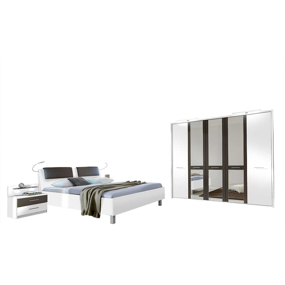 Schlafzimmer Komplettset Weiß Braun modern Rajada