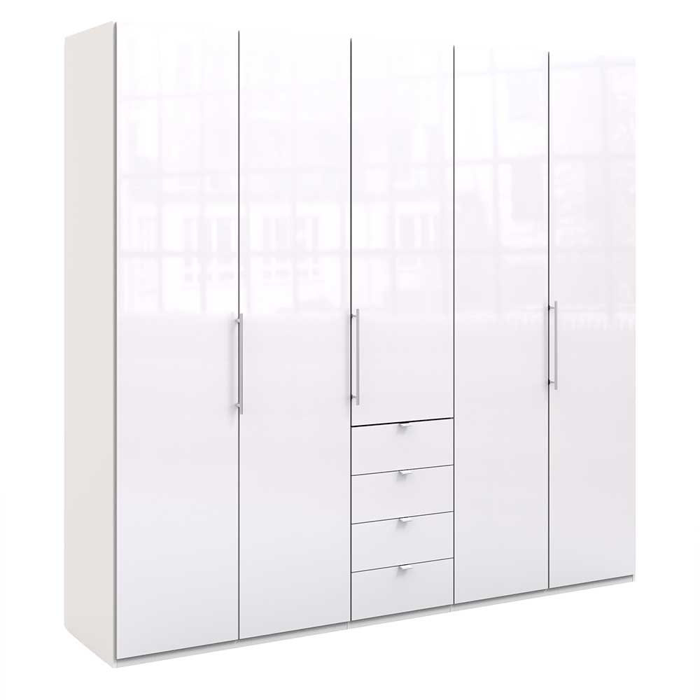 Schlafzimmer-Schrank in Weiß Glasfront mit vier Schubladen & drei Türen Dolienca