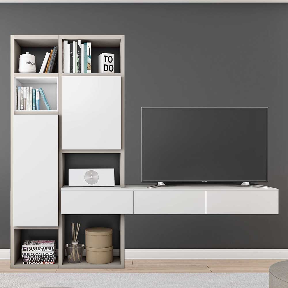 Schlichte TV Wohnwand in Beige & Weiß mit 248 cm Breite Santarema