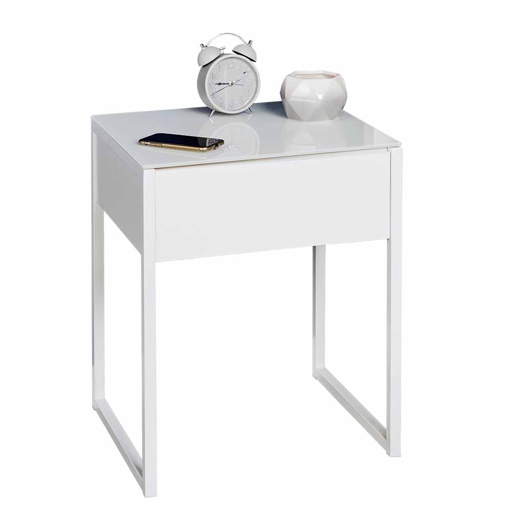 Schlichter Nachttisch in Weiß mit einer Schublade Gonzalez