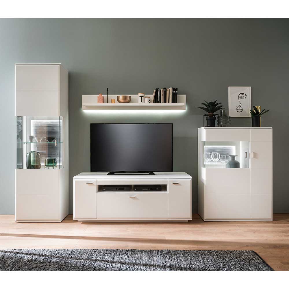 All4All Wohnwand SW 9 - Moderne Hängeschrankwand Fürs Wohnzimmer In Weiß