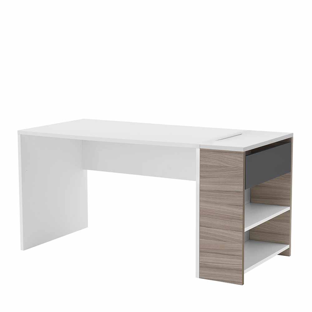 Schreibtisch Arbeitsplatz Weiß Holzdekor Anthrazit Seiten-Regal mit Klappe Ragimar