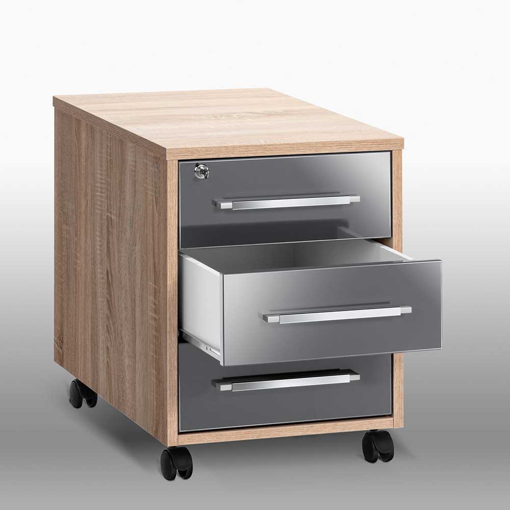 Schreibtisch Container abschließbar Eiche Sonoma Grau Covers