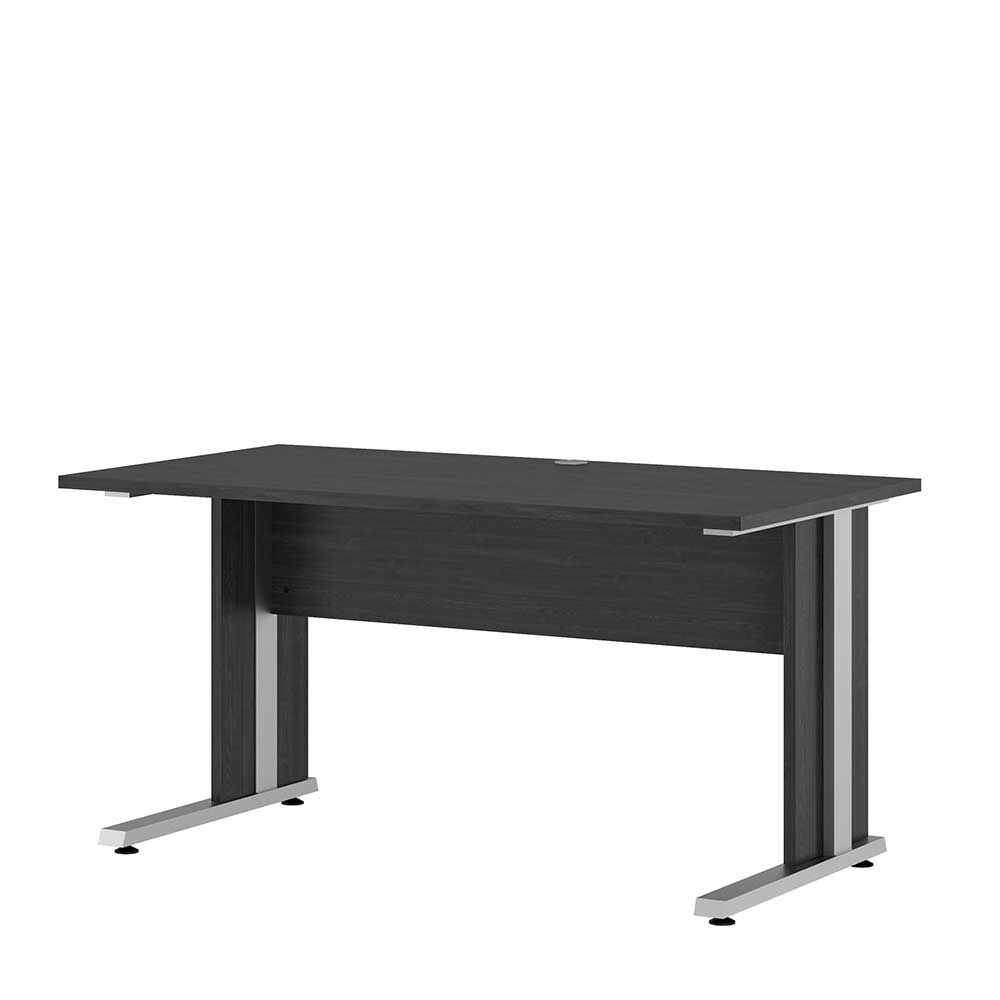 Schreibtisch in Eiche Grau & Alu mit C Fußgestell & Knieraumblende Xena