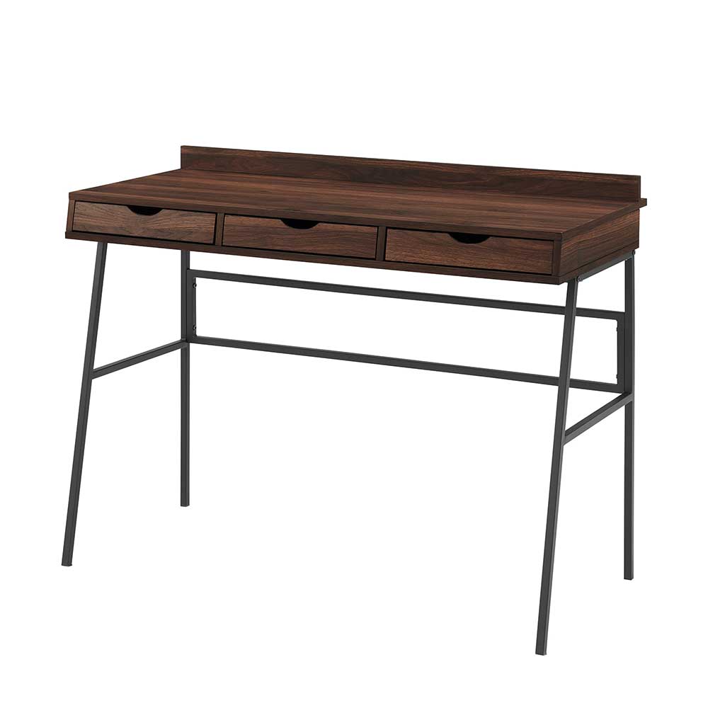Schreibtisch in Walnuss Holznachbildung und Schwarz - 107x81x49 cm Havilano