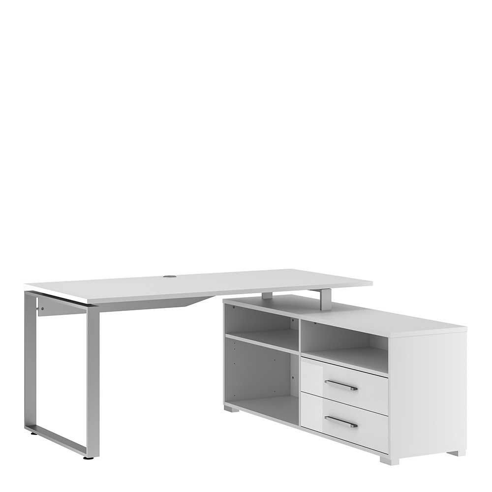 Schreibtisch Kombi mit Regal in Weiß & Weiß Hochglanz Tommasina