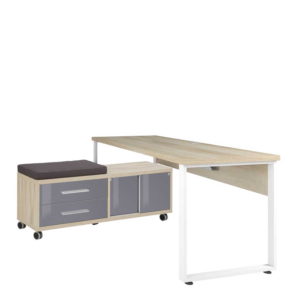 Schreibtisch Kombination mit Rollcontainer lang - modernes Design Xedno