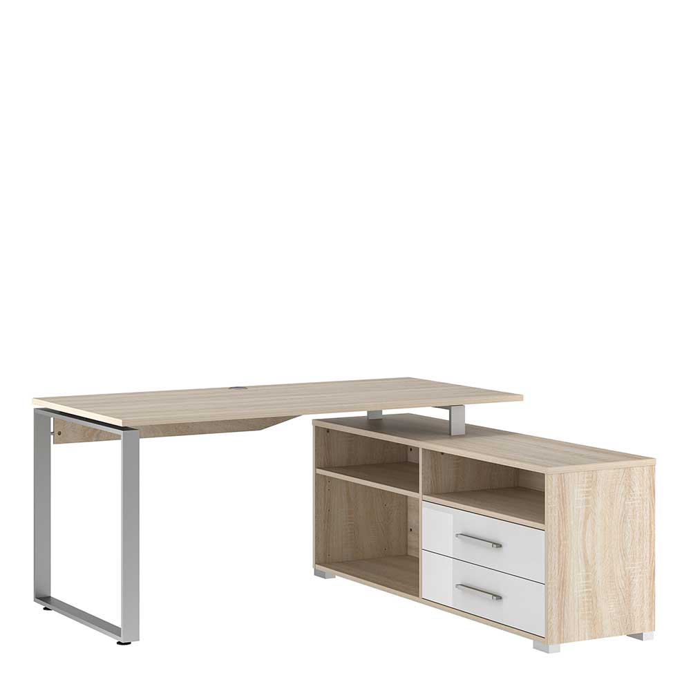 Schreibtisch Kombination mit Stauraum Regal in Sonoma-Eiche & Weiß & Alu Lorena