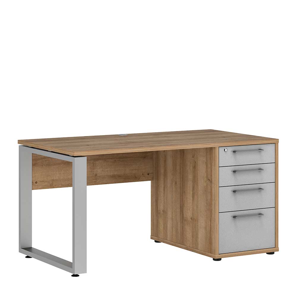 Schreibtisch mit abschließbaren Schubladen in Hellgrau HG & Eiche Dekor Dreamings I