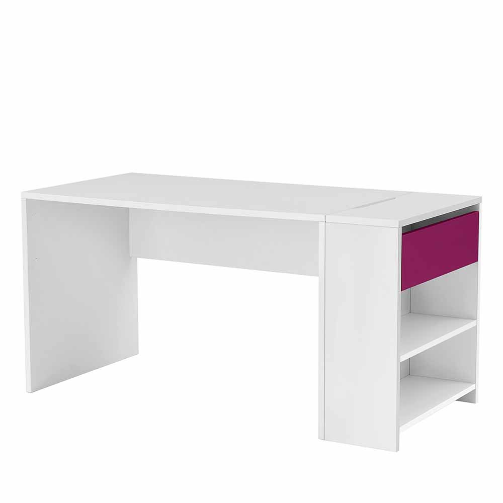 Schreibtisch mit Anbauregal Weiß mit Pink Stauraum Klappe im Regal Calaas