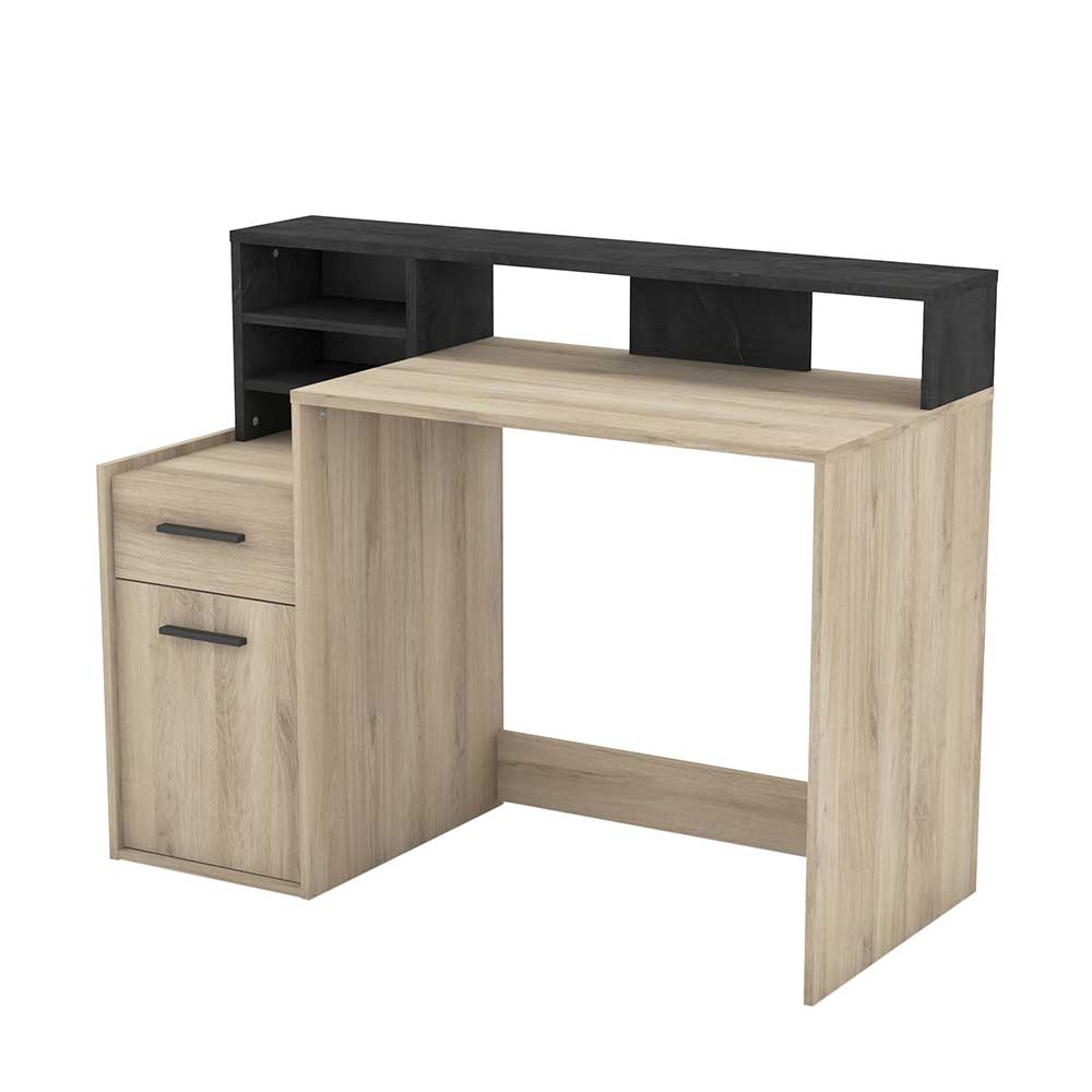 Schreibtisch mit Aufsatz in Eiche & Schwarz - 127x94x60 cm Ceoni