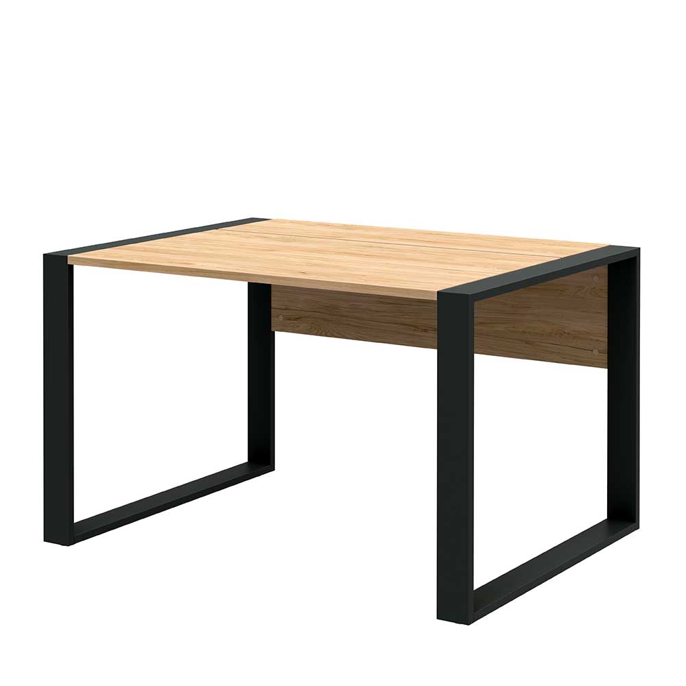 Schreibtisch mit Bügelgestell in Anthrazit & Platte in Hickory Holzoptik Hezcan