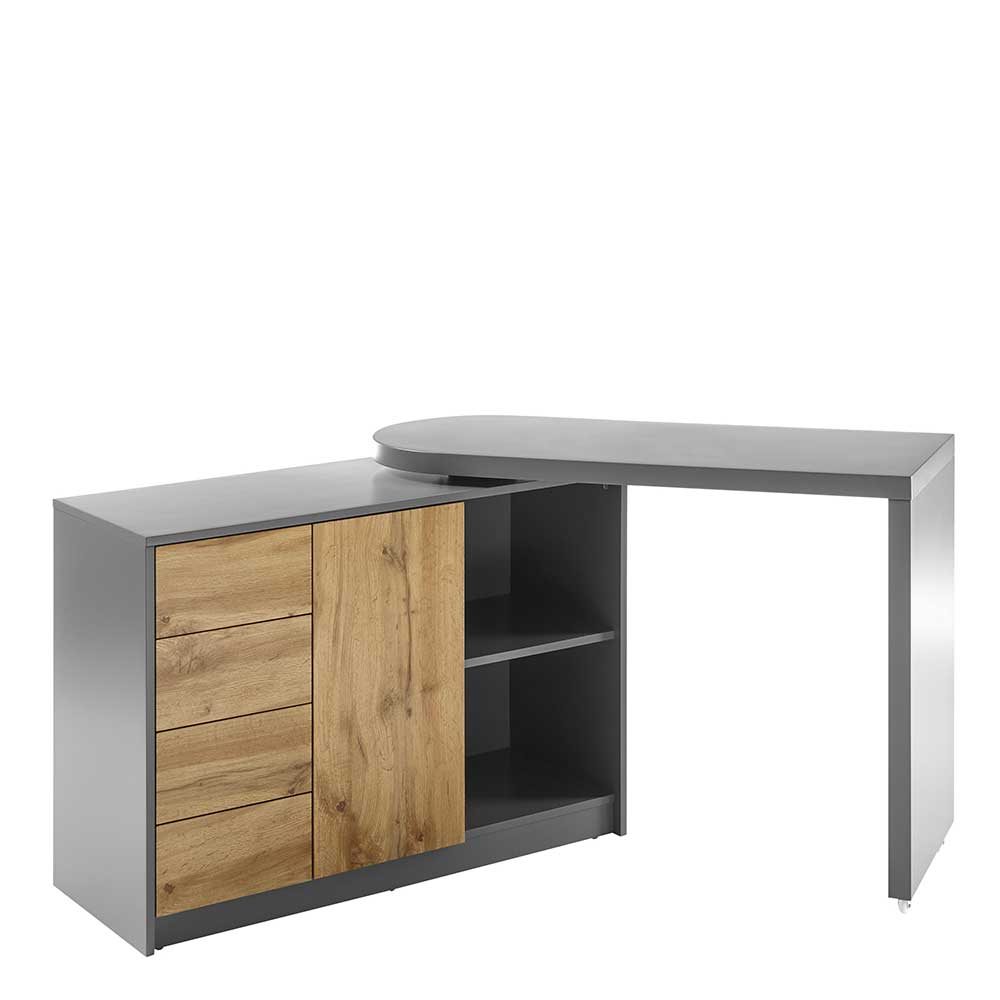 Schreibtisch mit Schrank flexibel nutzbar in Grau & Eiche Dekor Griffina