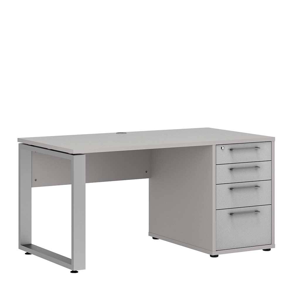 Schreibtisch mit Schubladen abschließbar in Grau - 150x76x80 Emeziano