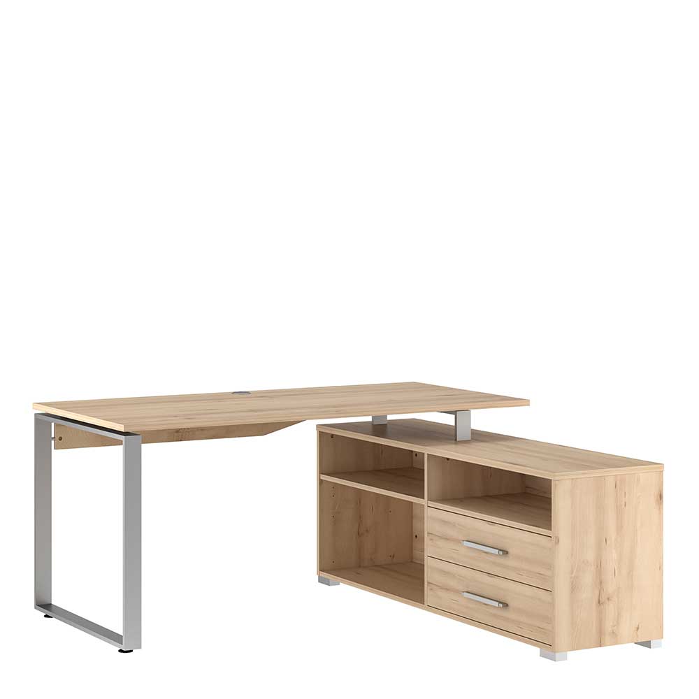 Schreibtisch mit Seitenregal in Buche & Alu - 158x160x75 cm Sagemini