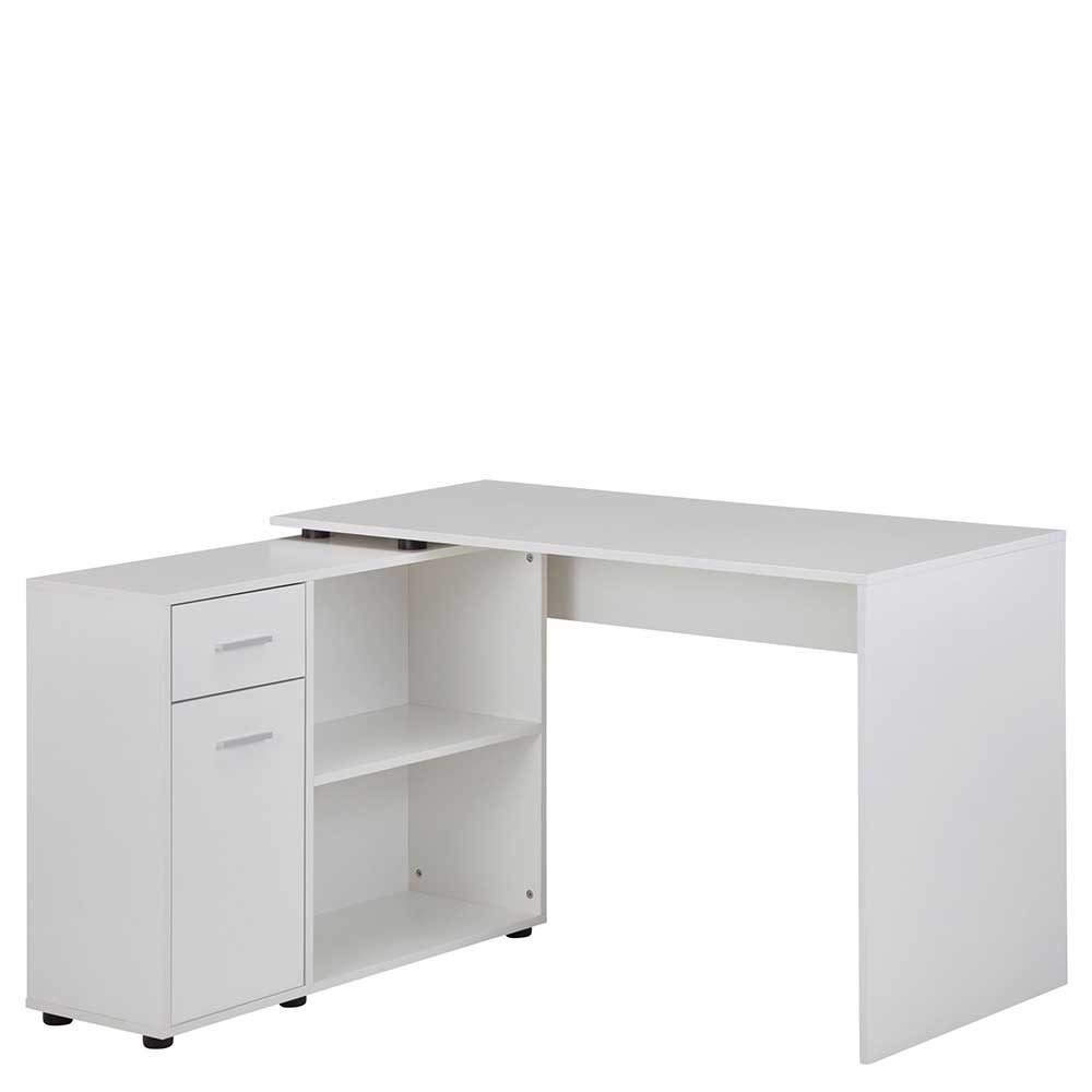 Schreibtisch mit Seitenregal in Weiß & Schublade & Türfach Egorys