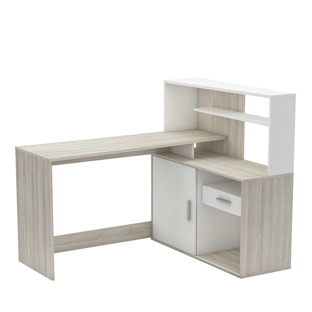 Schreibtisch Regal Kombination in modernem Design und Weiß & Eiche Optik Conpact