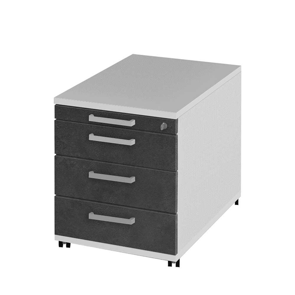 Schreibtisch Rollcontainer abschließbar Grau Weiß Gropada