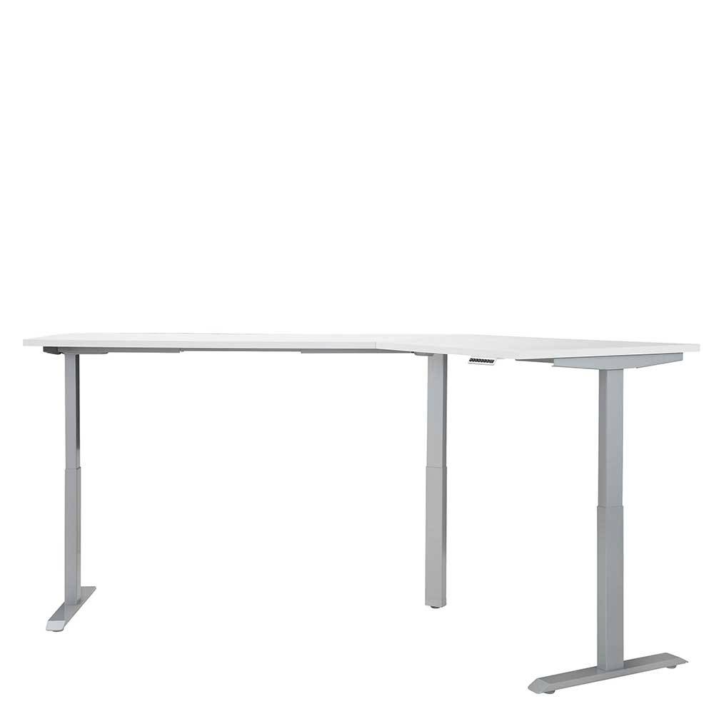 Schreibtisch Winkel rechts kurz in Weiß & Grau mit Höhenverstellung elektrisch Licomus