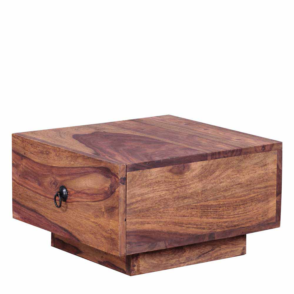 Schubladen-Nachttisch quadratisch 40x40cm Sheesham Holz massiv Hoslo
