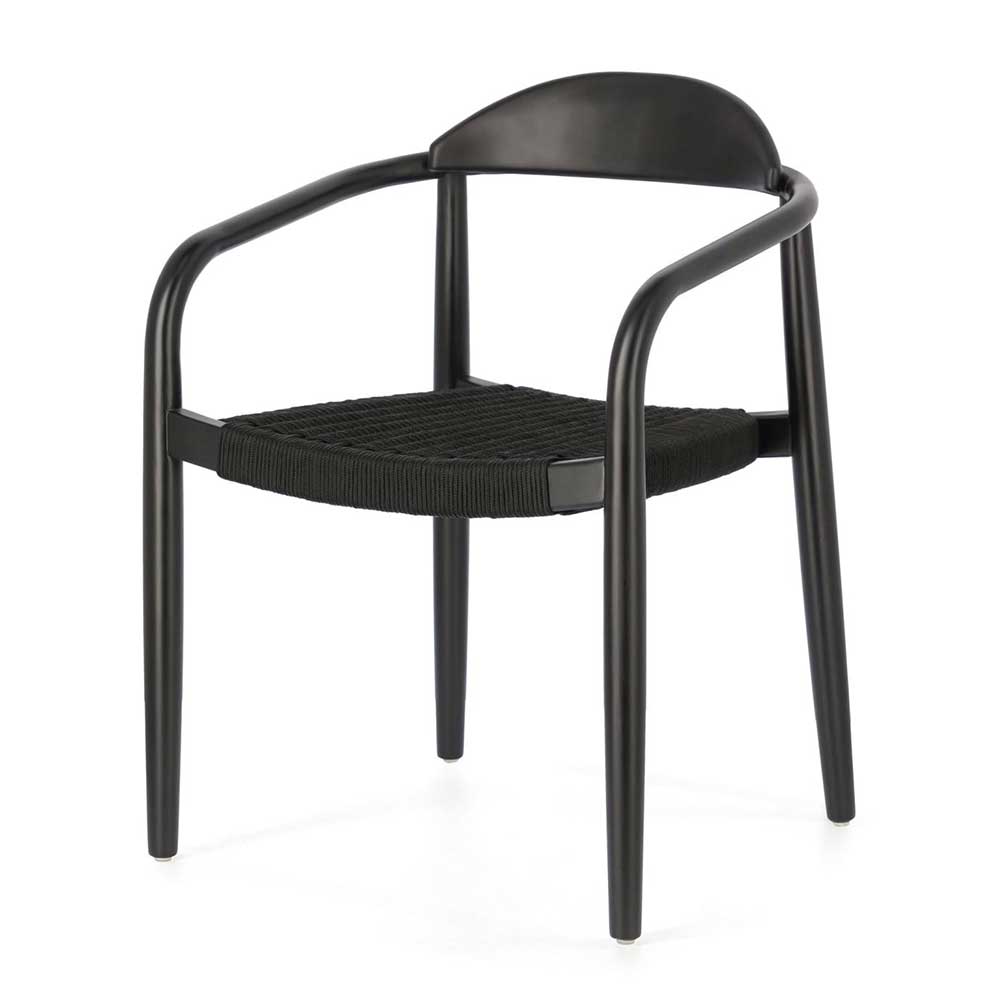 Schwarze Stühle aus Akazie & Kordel Geflecht-Sitz - stapelbar Varioma