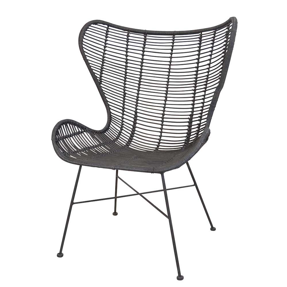 Schwarzer Stuhl aus Rattan Geflecht und Eisen - 79x105x75 Celine