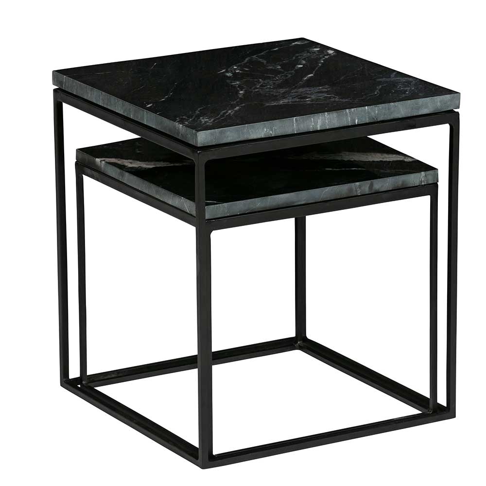 Schwarzer Zweisatztisch mit Marmorplatte & Stahlgestell - Quadrat Cetrona