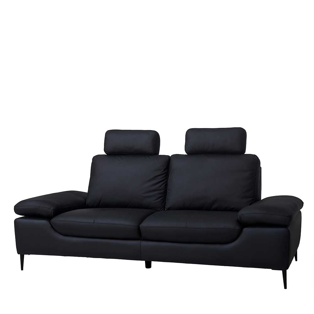 Schwarzes Leder Sofa mit Steck-Kopfstützen & 217 cm Breite Rondma