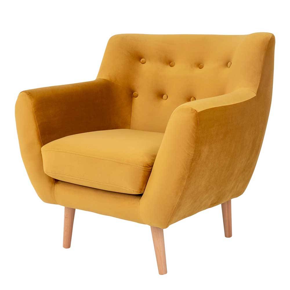 Sessel im Skandinavischen Stil in Gelb & Buche aus Samt & Massivholz Vorazio