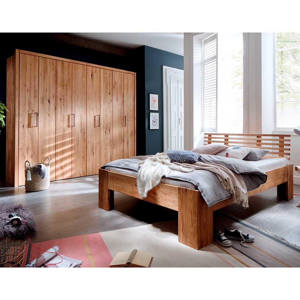 Set Bett & Schrank aus Wildeiche Massivholz - Topp-Qualität Mascadona
