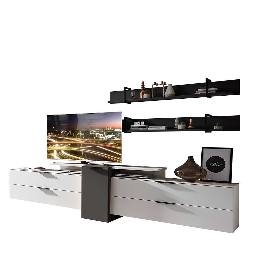 Set Design Wohnwand in Weiß & Grau mit TV Aufsatz Gusvia