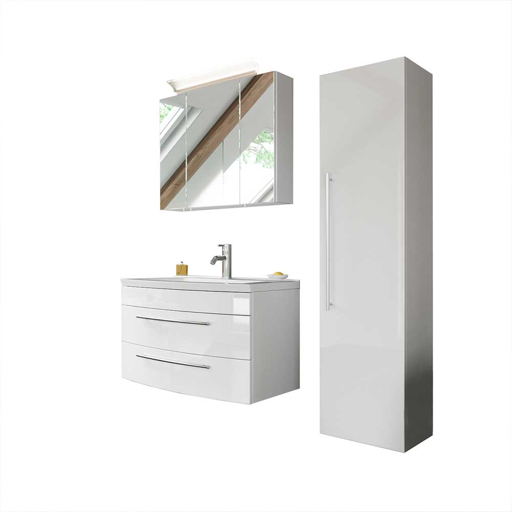 Set Designmöbel fürs Bad mit LED in Hochglanz Weiß Panago