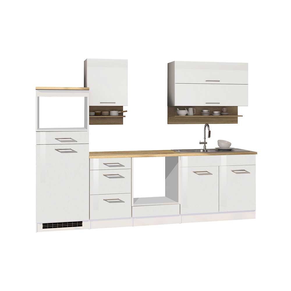 Set Küchenblock Möbel in Weiß Hochglanz & Eiche - keine Geräte Cuneo