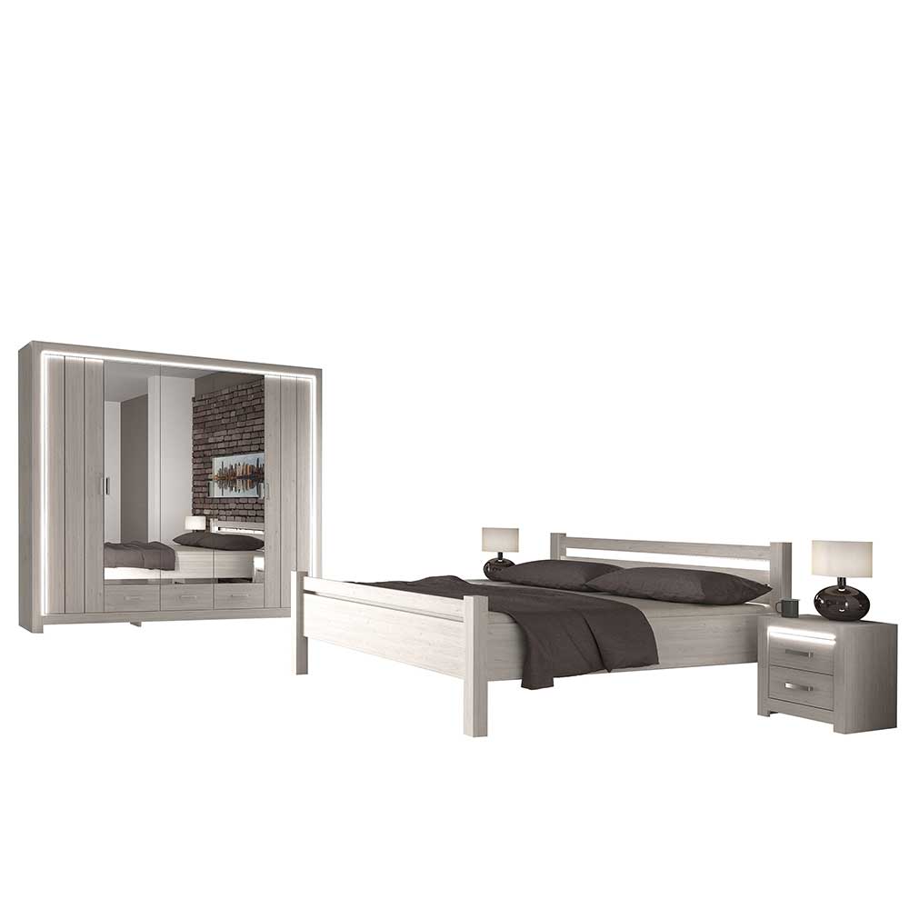 Set Schlafzimmer Möbel in Weiß Holz Optik mit Bett 180x200 Ektado