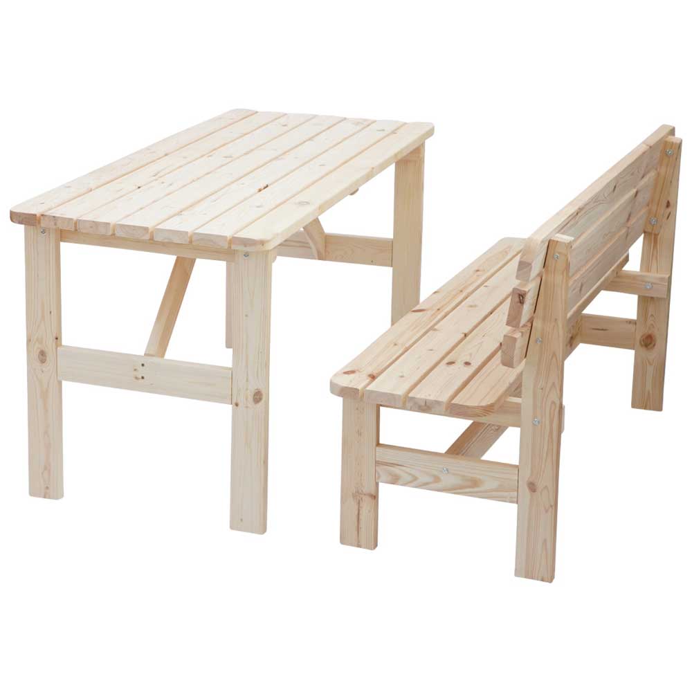Set Tisch & Bank mit Lehne aus Holz - Kiefer naturbelassen Cordona