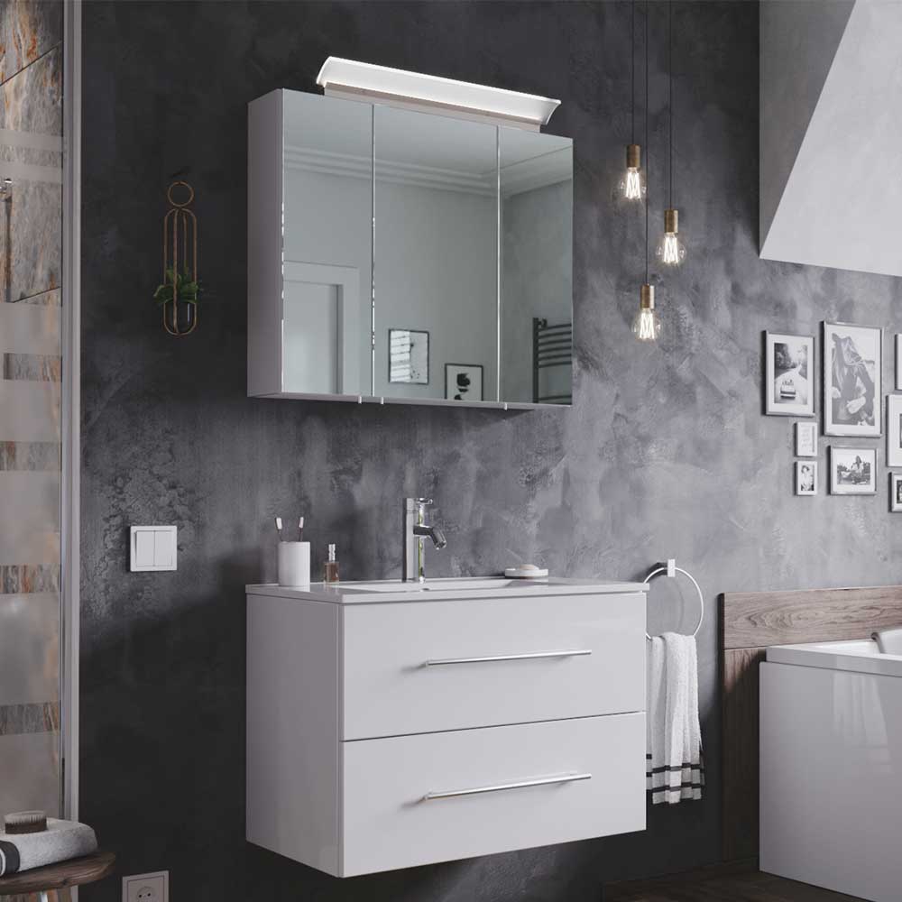 Set Waschtisch in Weiß Hochglanz & Bad Spiegelschrank mit LED Verdena