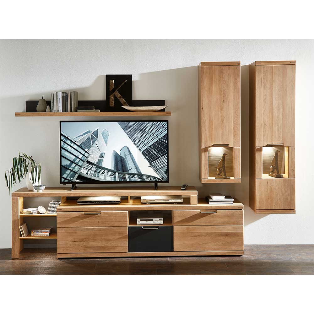 Set Wohnwand Möbel modern in Wildeiche Bianco teilmassiv Jalzico