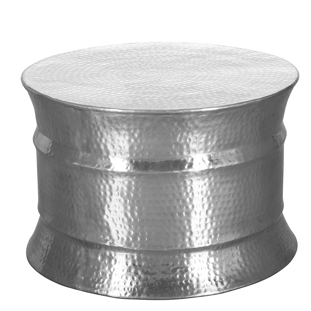 Silberfarbener Couchtisch aus Aluminium in Zylinderform - 62x41x62 Lucaz