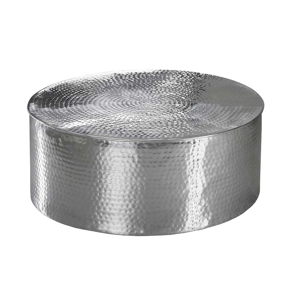 Silberner Design-Couchtisch handgearbeitet aus Aluminium Masao