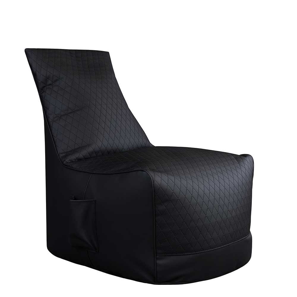 Sitzsack mit Rückenlehne in Schwarz Kunstleder mit Seitentasche - 92x90x80 Paisly