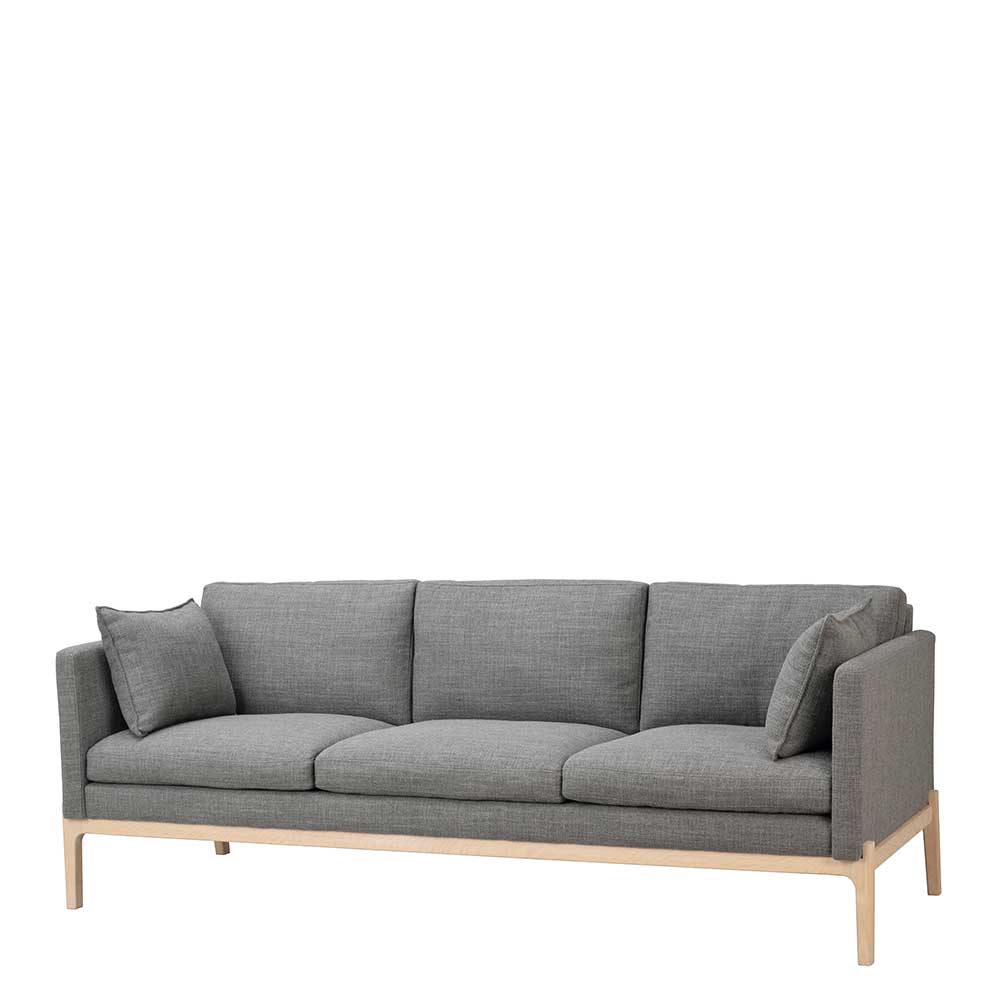 Skandi Couch in Dunkelgrau & White Wash aus Stoff & Eiche massiv - 3er Lienna