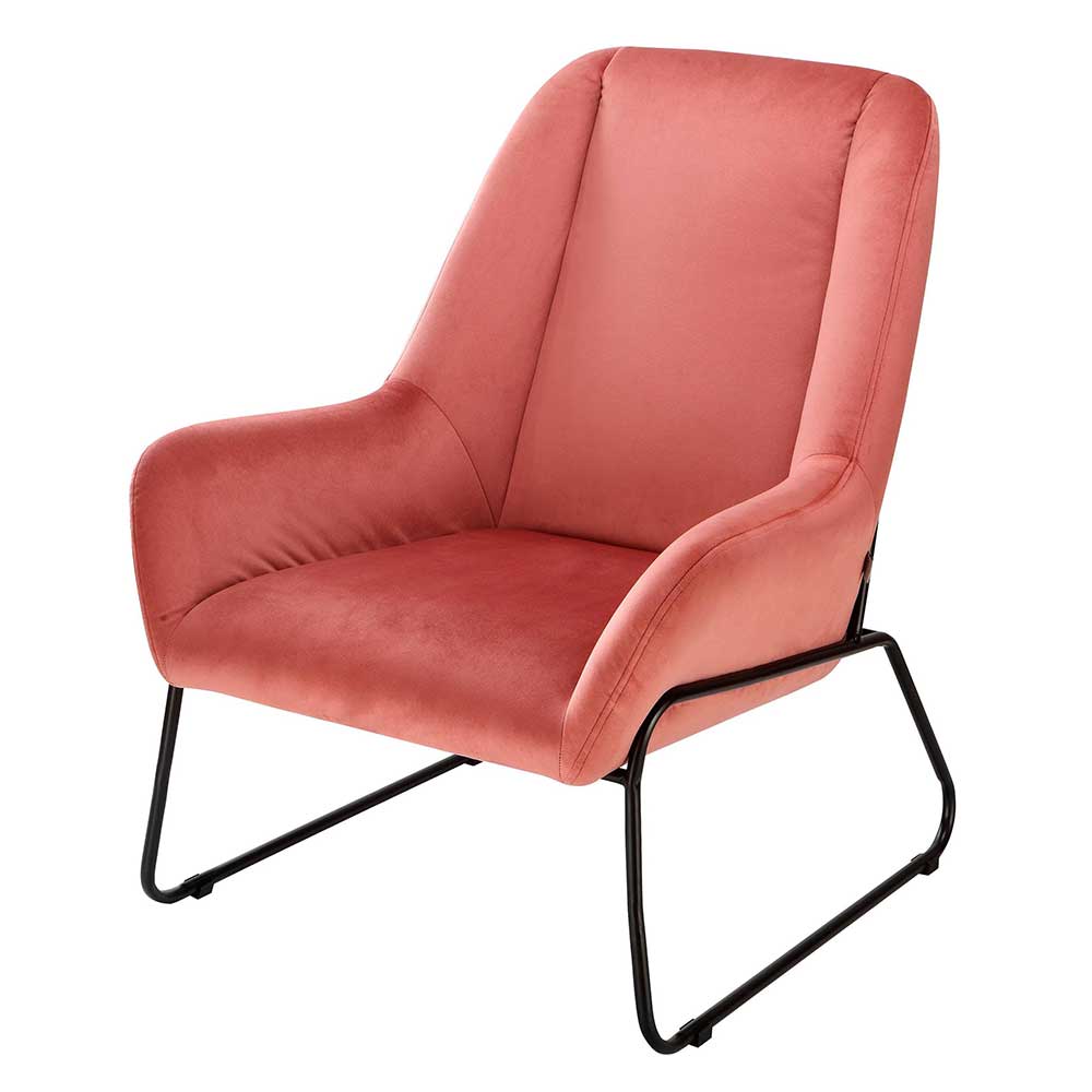 Skandi Design Samt Sessel mit Bügelgestell in Rosa & Schwarz Varzado