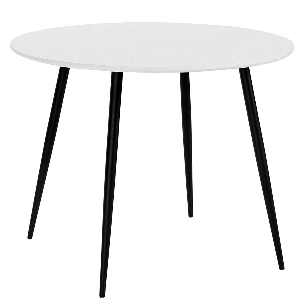 Skandi Esstisch in Weiß & Schwarz mit runder Tischplatte 100cm Fidarela