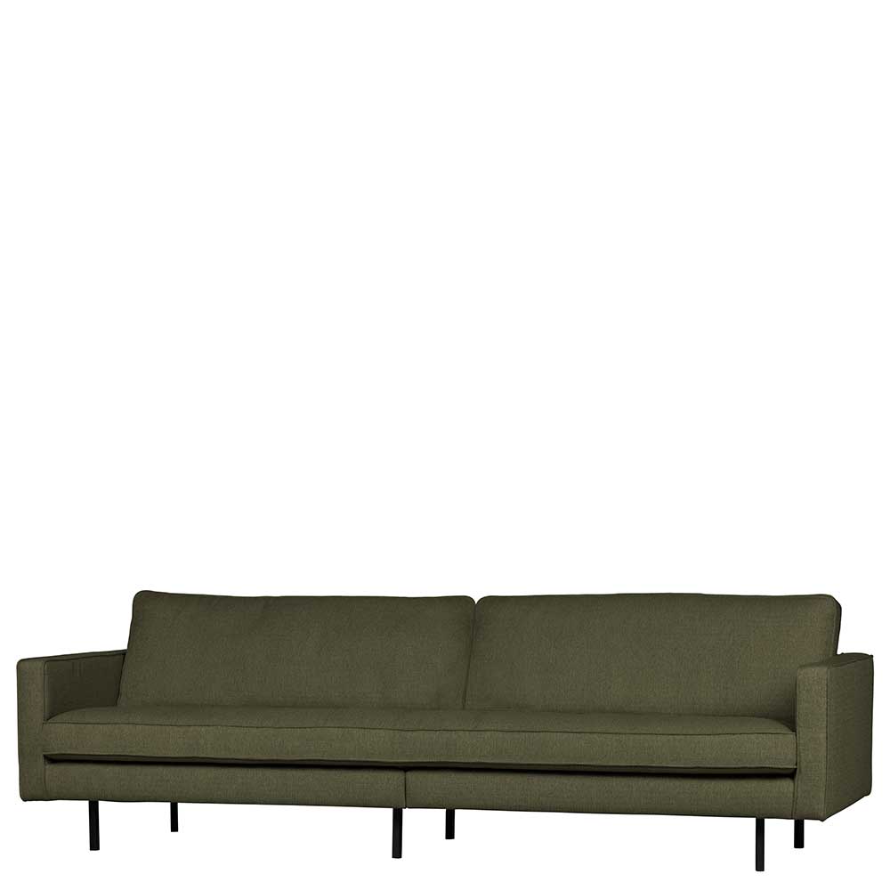 Sofa 3er im Retrostil in Graugrün Stoff und Schwarz Metall Senva