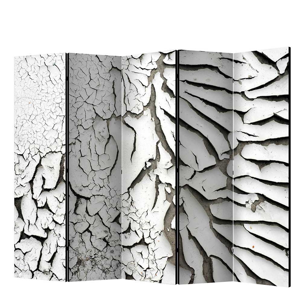 Spanische Wand aus Leinwand & Holz Fichte mit Print in Weiß & Grau Krispa